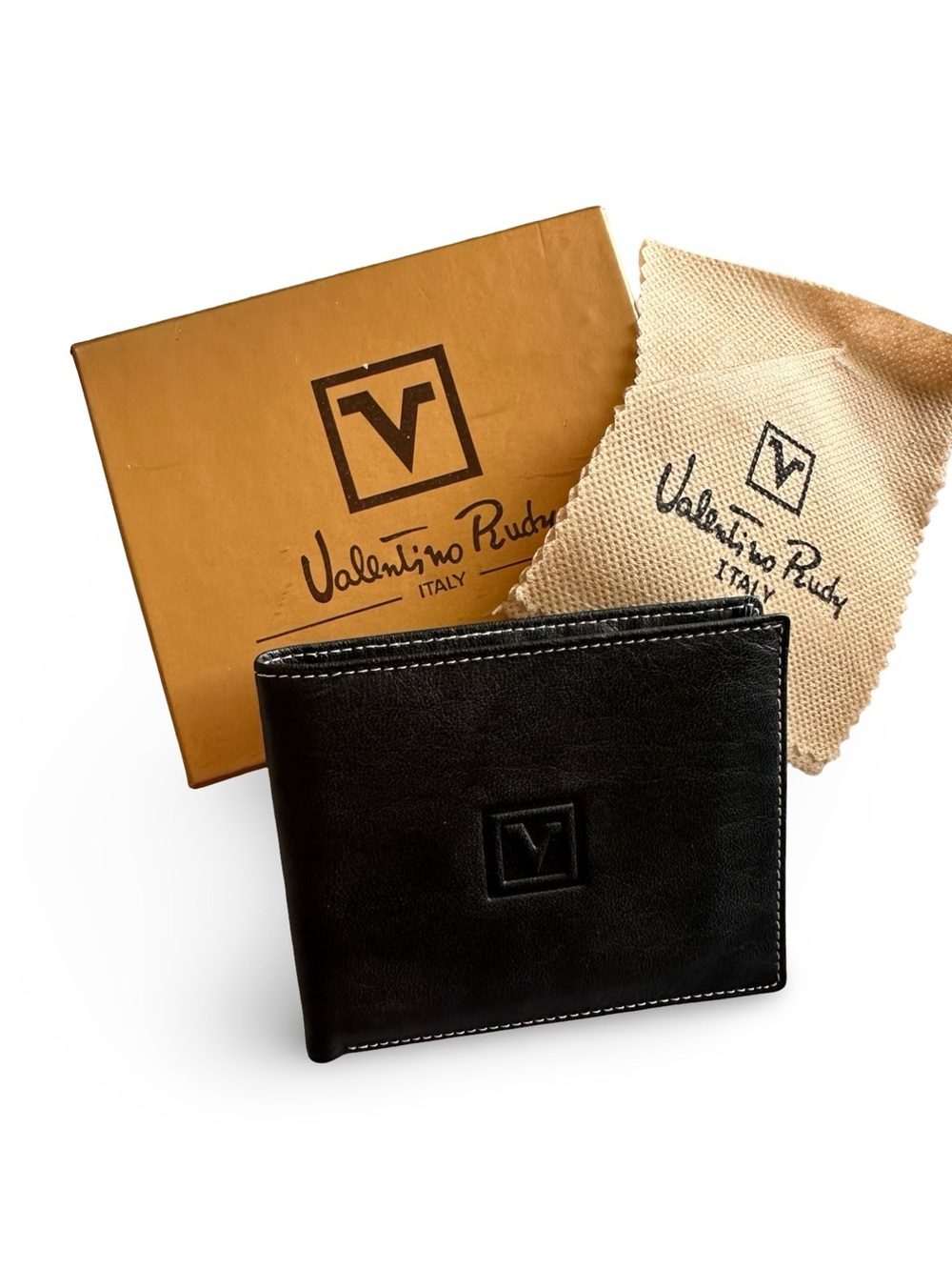 Valentino Rudy Italy Black Leather Bifold Wallet with Box - Like New